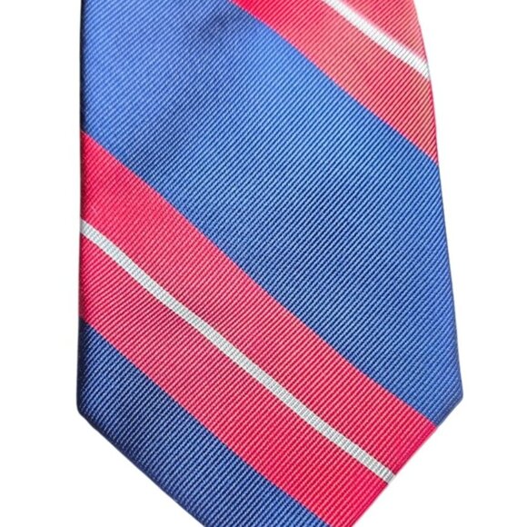 G.H. Bass & Co. Red & Navy Striped 100% Silk Repp Tie - Picture 3 of 6